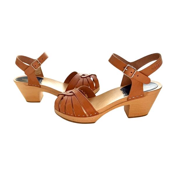 Swedish Hasbeens Debutant Clog Sandals 36 US 6 Brown Heeled Shoes Boho - Picture 7 of 10